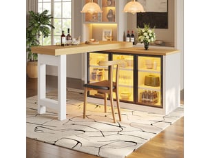 Table à manger extensible avec meuble latéral combiné panneaux rotatifs à 360° système d'éclairage intelligent îlot de cuisine design moderne blanc
