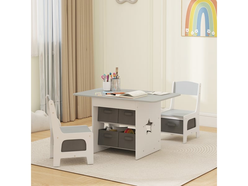 Ensemble table et 2 chaises enfant avec 6 tiroirs amovibles, pour fille garçon 3-8 ans, gris - Conforama C