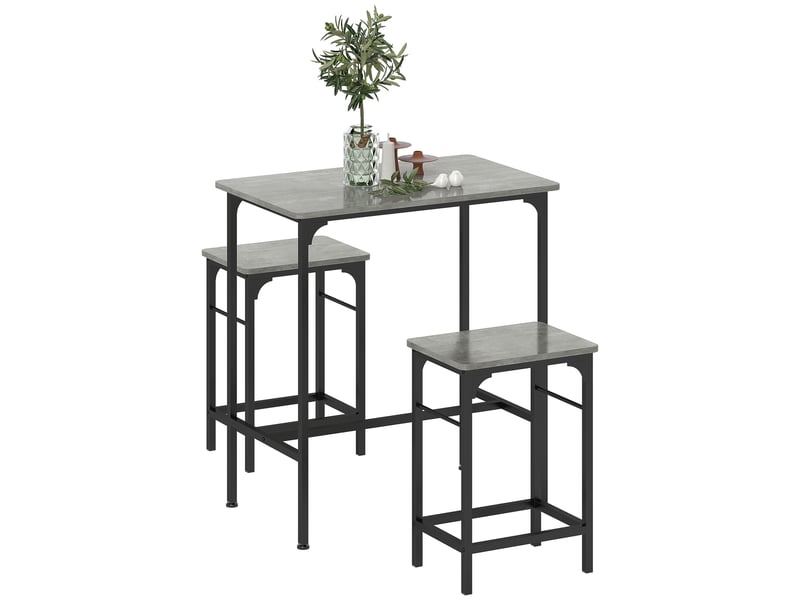  Ensemble table de bar, table de bar avec tabourets de bar, table à manger avec 2 chaises à pieds antidérapants, gris  - Conforama A