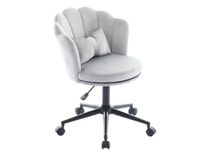 Chaise de bureau pivotante et réglable avec dossier pétale et coussin lombaire en velours gris
