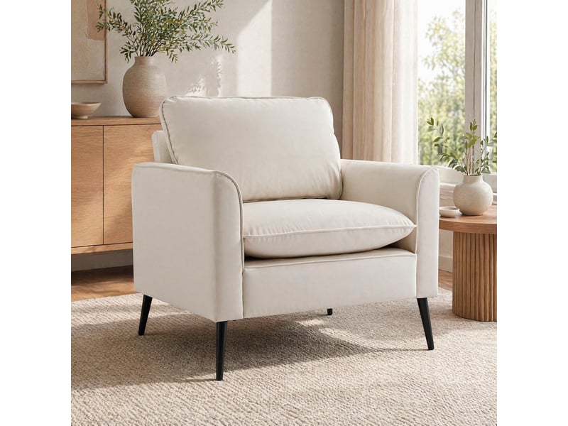  Fauteuil 1 place blanc en simili cuir, style nordique rétro  - Conforama D