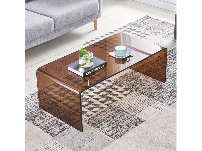  Table basse 100x50x35 cm en verre trempé courbé marron  - Conforama D