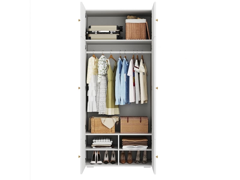  Armoire de chambre blanche 90x50x200 cm avec 1 penderie et 5 compartiments, portes battantes  - Conforama A