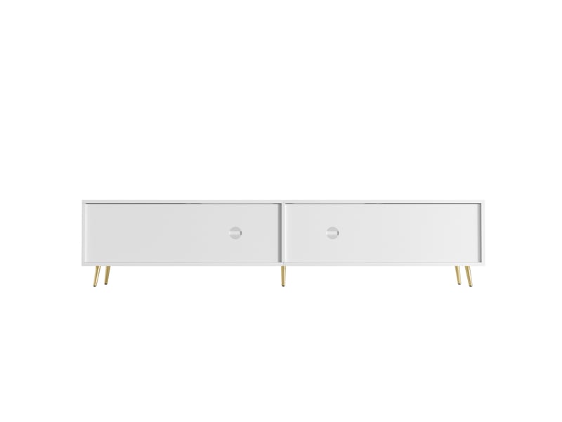  Meuble tv avec 2 tiroirs, 2 portes vitrées, 1 porte et étagères réglables pour salon, blanc, 170 × 40 × 43 cm  - Conforama E