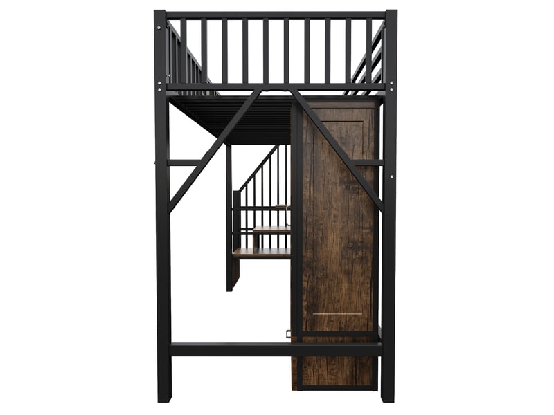  Lit mezzanine 90x200 cm avec armoire, tiroirs et échelle de rangement noir  - Conforama E