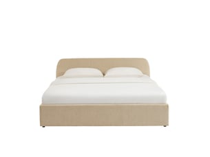 Lit coffre gela 180x200 tissu chenille beige sommier inclus