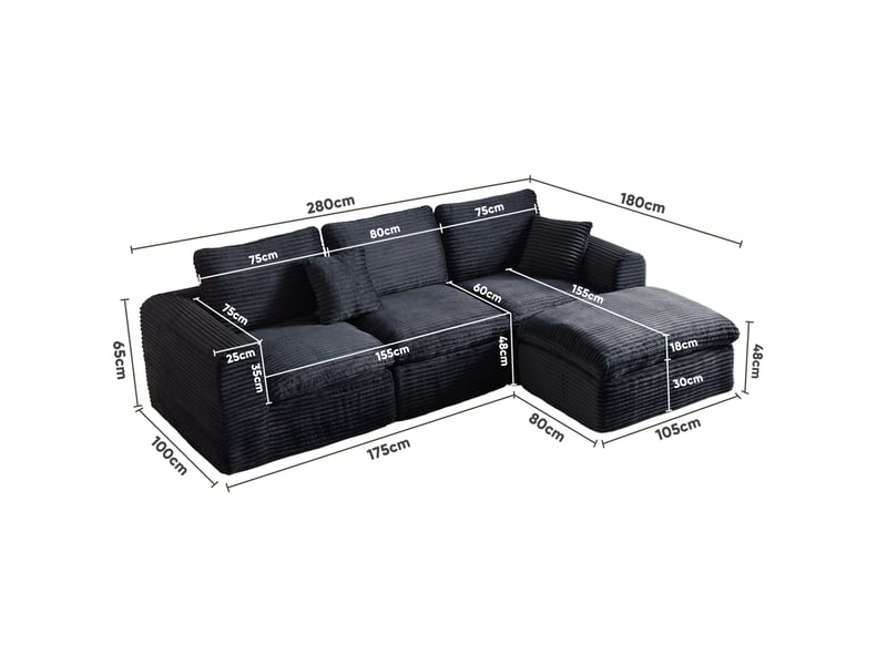 Canapé modulable 3 places 280x180x65 cm noir et bleu - Conforama E