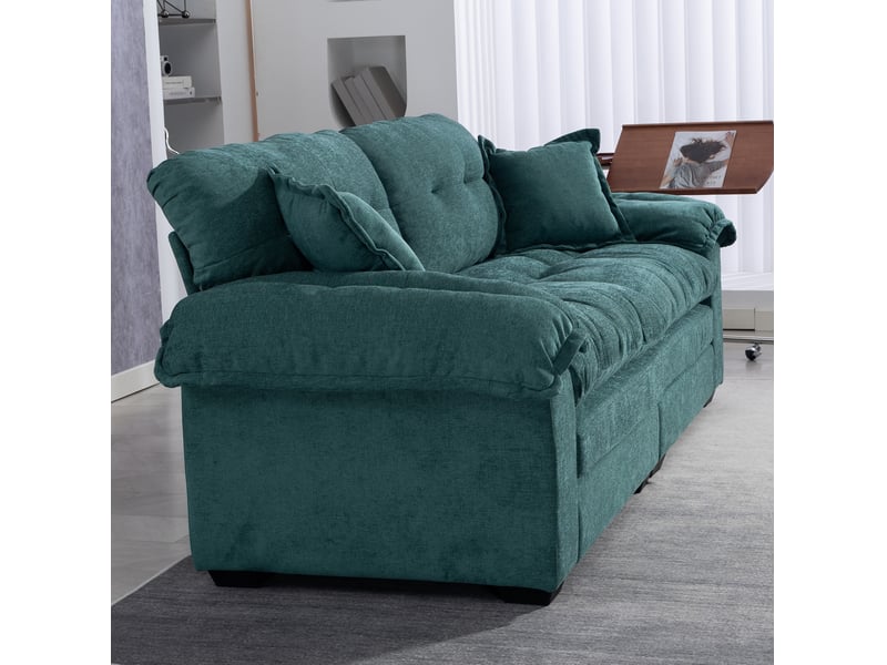  Canapé 3 places modenvie ensemble 2 pièces en chenille vert avec fauteuil pivotant  - Conforama D