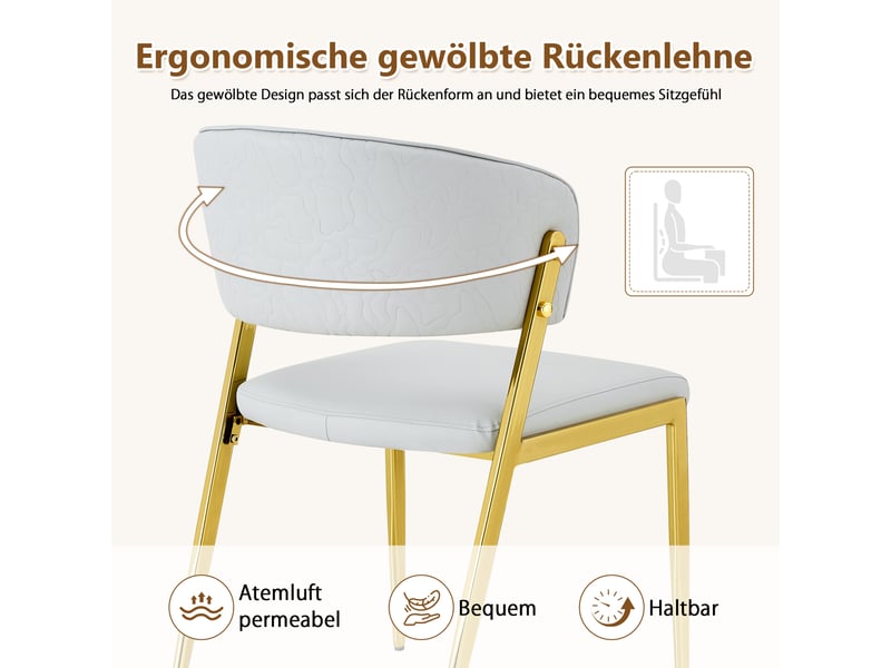  Chaises de salle à manger lot de 2 à dossier courbé rembourré  - pieds en métal, pu gris clair  - Conforama E