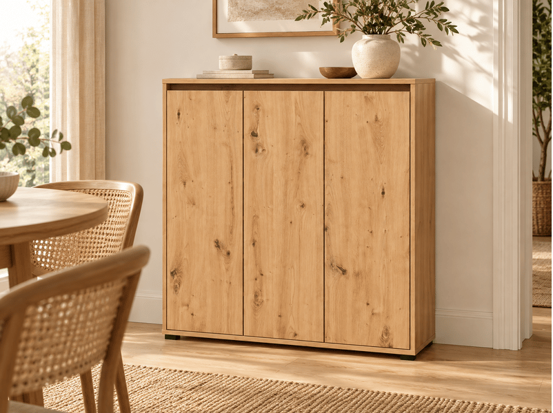  Armoire meuble à chaussures 3 portes coloris chêne artisan - longueur 103 x profondeur 34 x hauteur 108,3 cm  - Conforama B