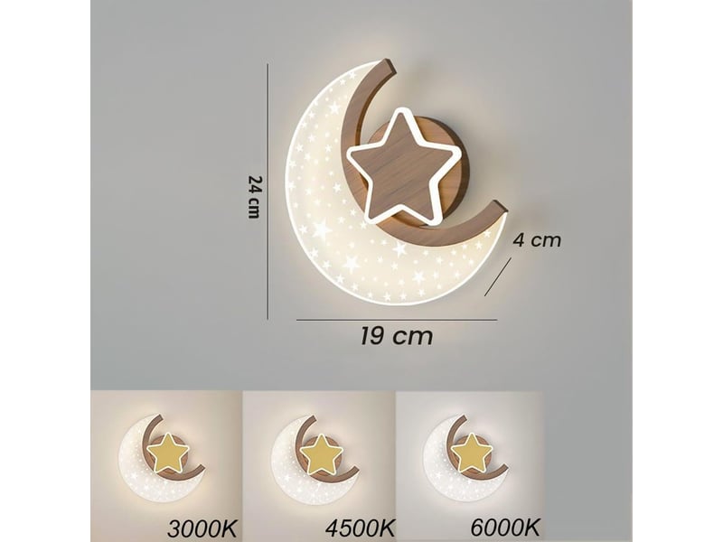  Applique led lune intérieur bois 12w etoiles et lune  couleurs température  - Conforama C