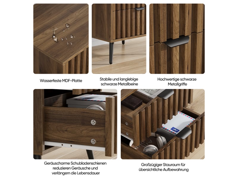  Table de chevet,45x40x53 cm,2 tiroirs,mdf,finition noyer  - Conforama E