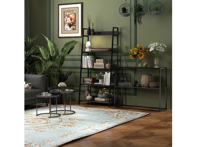  Table console d'entrée 90x30x75 cm – noir – 2 étagères ouvertes et dispositif anti-basculement en acier  - Conforama B
