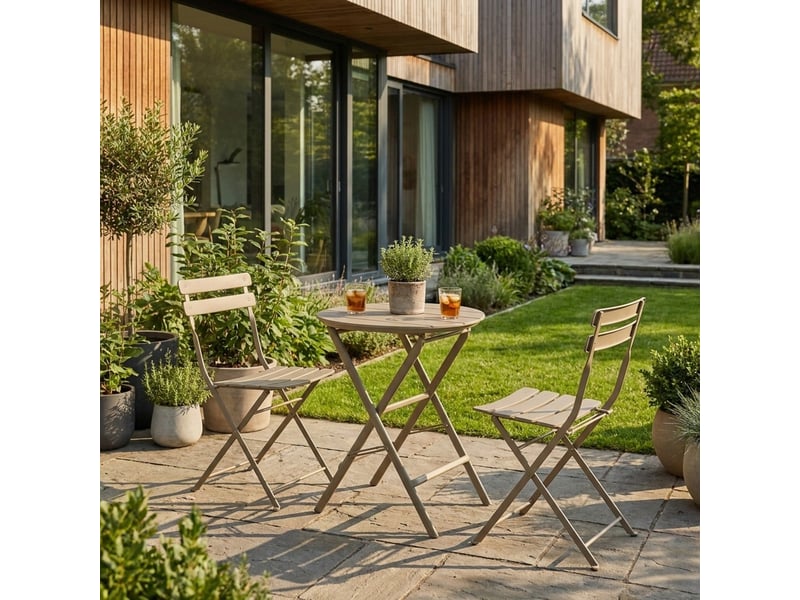  Petite table ronde pliante pour extérieur et intérieur 60 cm cervinia - gris tourterelle  - Conforama B