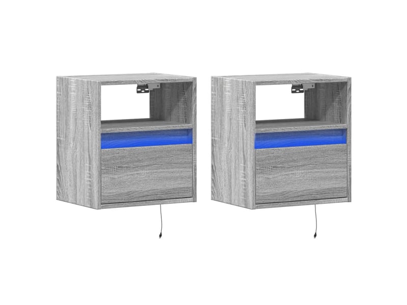  Lot de 2 meuble tv mural avec lumières led sonoma gris 41x31x45 cm  - Conforama C