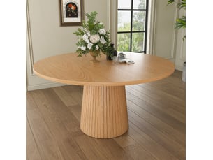 Table à manger ronde 110x110x75 cm en mdf plaqué chêne, style moderne