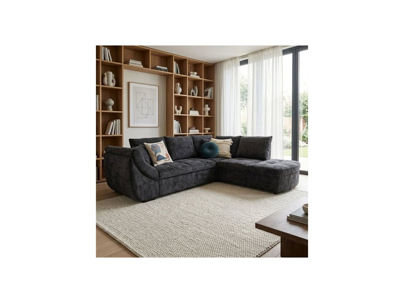  Canape d angle convertible reversible calvin tissu chenille noir 257x214x88 cm coffre de rangement CALVINB006301 - Conforama B