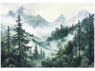 Papier peint panoramique intissé forêt montagnes vert - 300x210 cm - papier peint chambre et salon