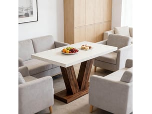 Table à manger rectangulaire 120x80x75 cm blanc et marron rustique