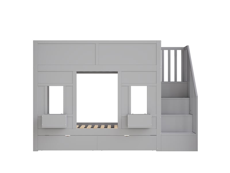  Lit mezzanine - lit enfant 90x200 cm avec escalier rangement et 2 tiroirs, bois gris, sans matelas  - Conforama A