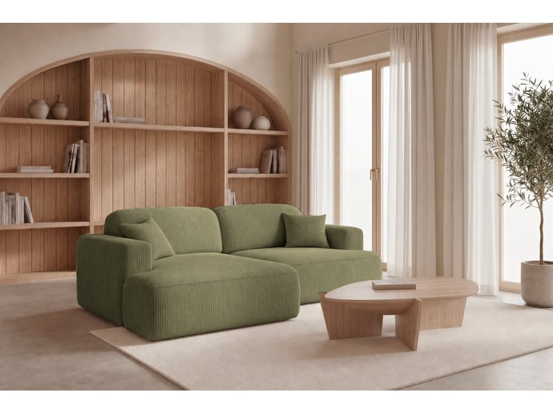  Chiara - canapé d'angle convertible petit velours côtelé 4 places vert gauche  - Conforama B