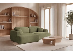 Canapé d'angle réversible convertible CASANOVA  4 places Velours côtelé vert avec coffre de rangement
