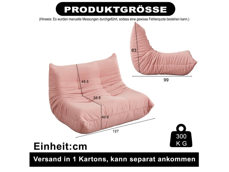  Fauteuil de sol 127x99x83 cm sans accoudoirs en chenille rose  - Conforama E