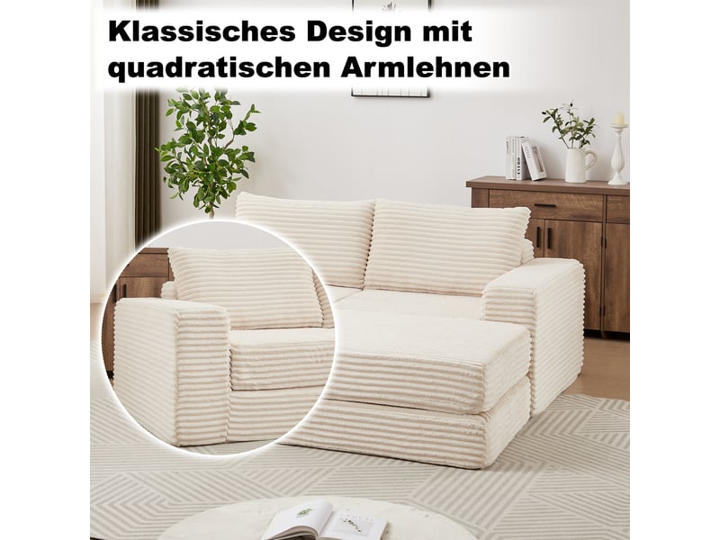  Canapé modulable convertible avec repose-pieds amovibles  - accoudoirs carrés, velours côtelé beige  - Conforama E