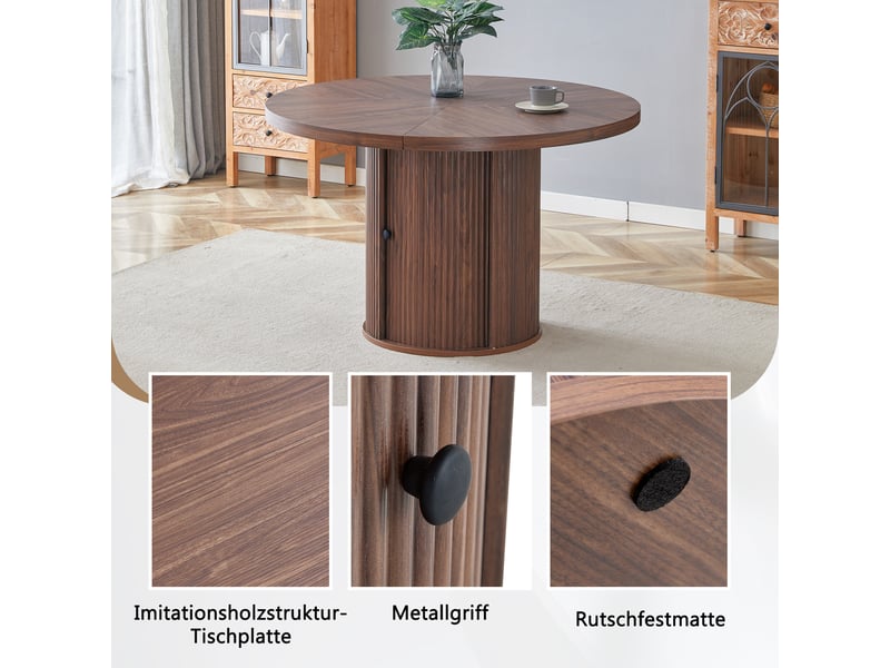 Table à manger ronde,115x115x74 cm,avec rangement,mdf,coloris noyer - Conforama D