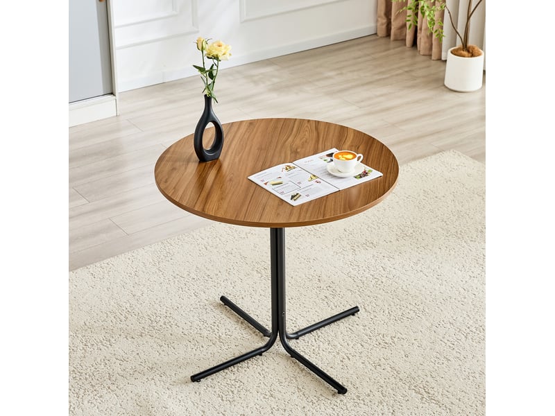 Table d’appoint ronde 85 cm en mdf décor noyer, piètement tripode noir, 76 cm - Conforama B