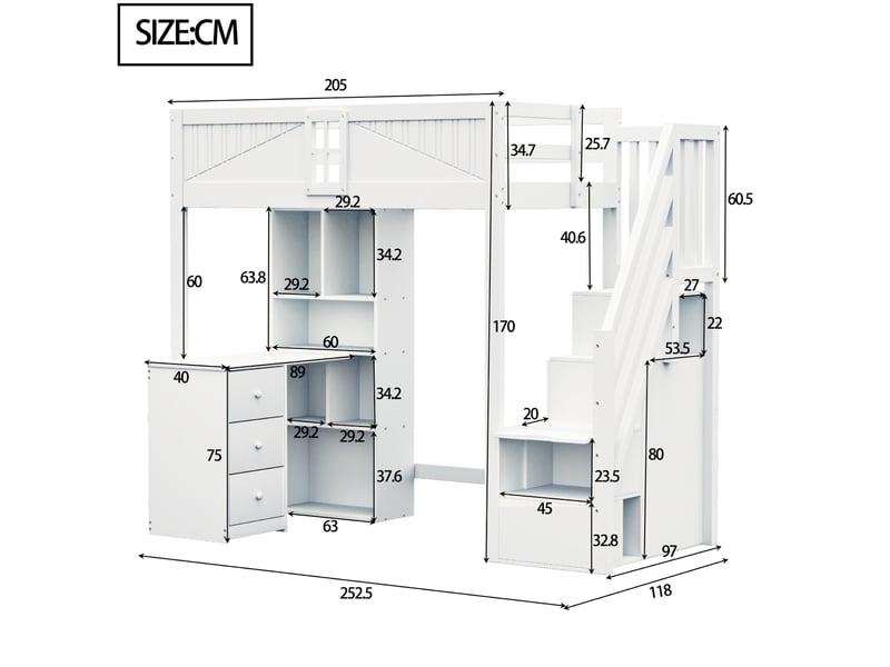  Lit mezzanine 90x200cm coloris blanc bois massif lit enfant blanc - Conforama C