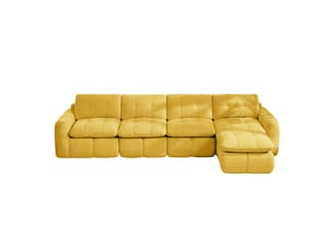Canapé d'angle en l 4 places sans cadre, canapé modulaire, housse chenille jaune, sans montage, 1 pouf pour salon et appartements