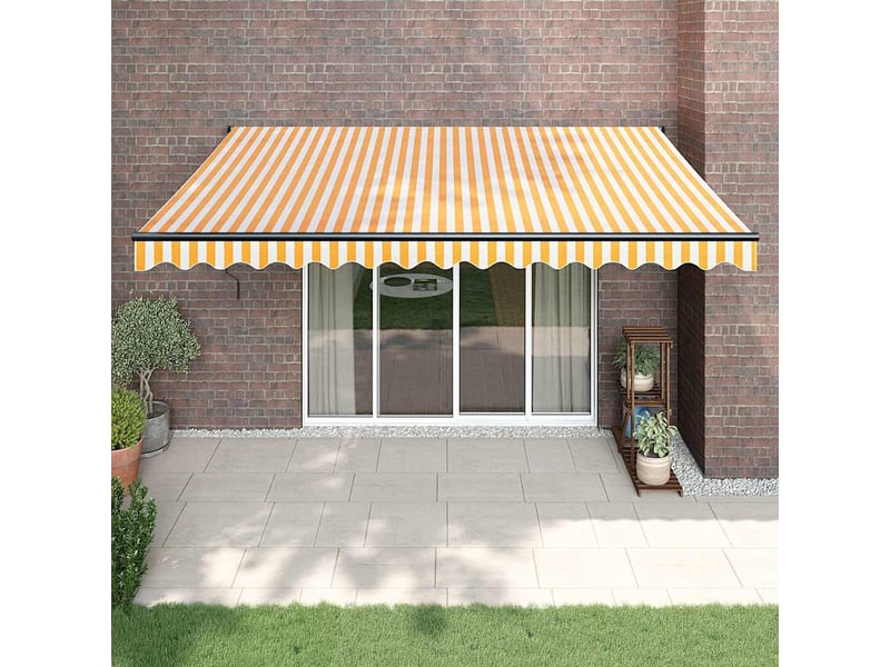 Auvent rétractable, store banne, marquise jaune et blanc 4x3 m tissu et aluminium - Conforama B