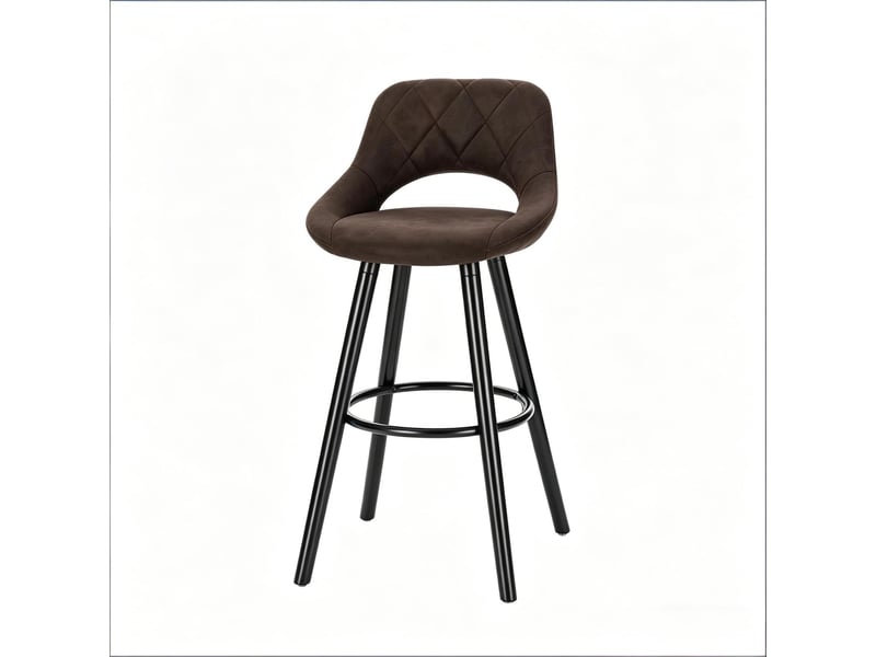 Tabouret de bar ergonomique 43x40x96cm - assise rembourrée en tissu - pieds en bois massif avec repose-pieds - marron - Conforama A