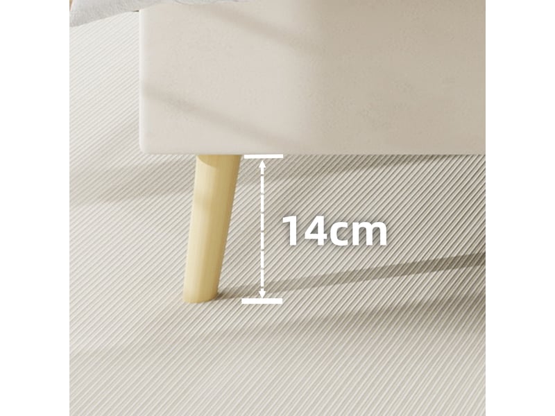  Lit adulte 140 x 200 cm, lit double, avec tête de lit moelleuse et sommier, velours beige, sans matelas  - Conforama D