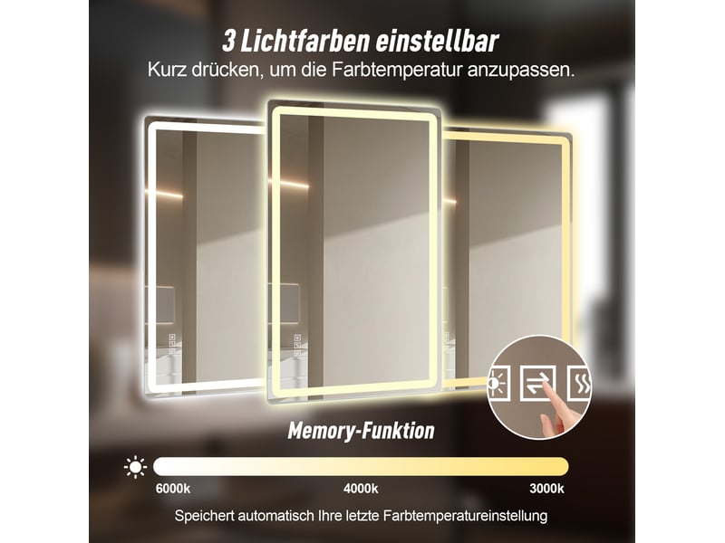  Miroir de salle de bain led 120x60 cm sans cadre anti-buée 3 couleurs de lumière dimmable argenté  - Conforama D