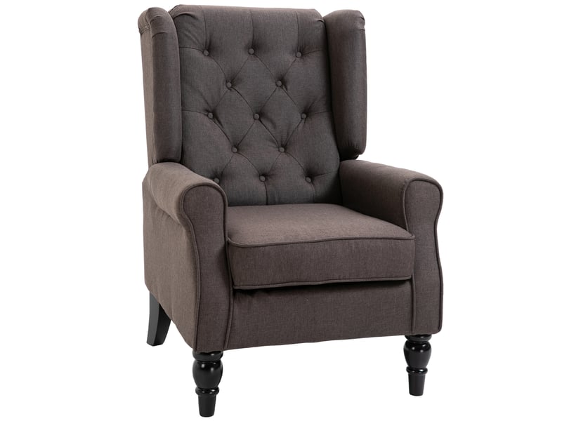  Fauteuil à oreilles capitonné en tissu flanelle pieds bois marron 74x86x102 cm  - Conforama A
