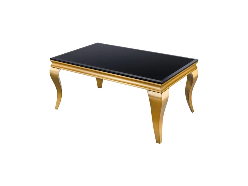  Table basse velena 100 cm verre noir opaque – pieds galbés dorés  - Conforama A