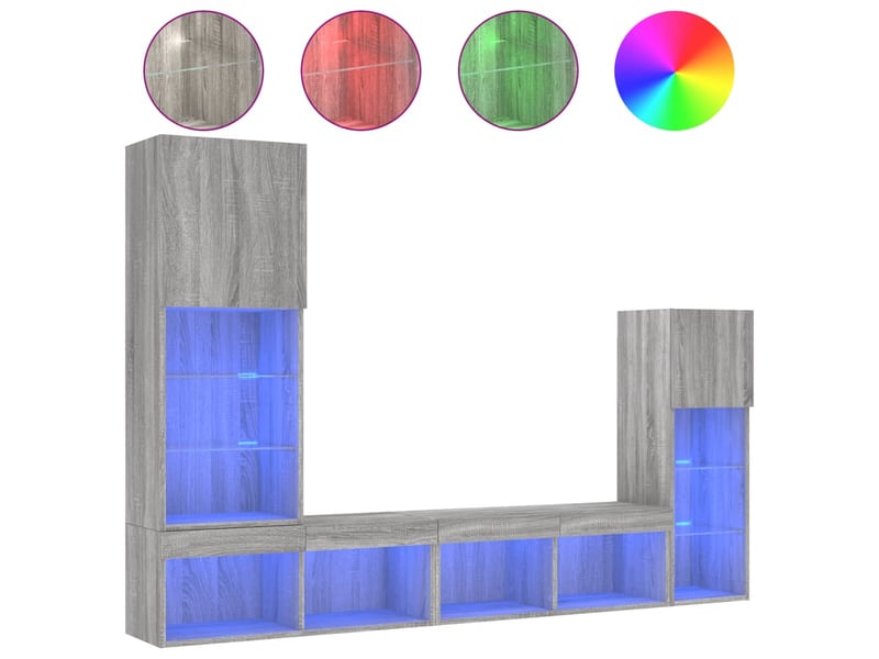  Unités murales tv avec led 4 pcs gris sonoma bois d'ingénierie shl89632  - Conforama A