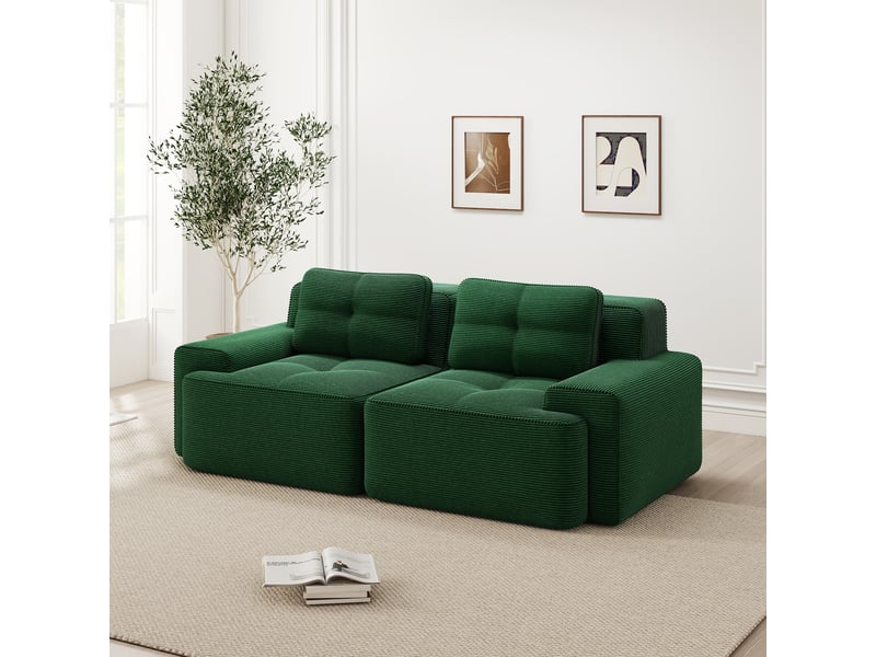 Canapé modulable 2 places sans structure,204x104x69cm,canapé à compression en velours côtelé,assise profonde et rembourrage haute densité 32d - vert - Conforama B