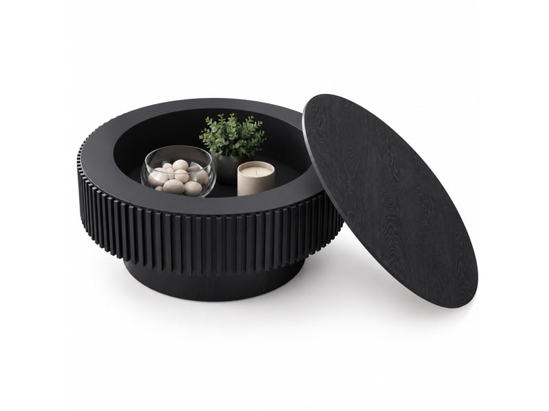  Table basse 82.0x25.0x82.0 cm avec rangement caché en bois et mdf noir  - Conforama A