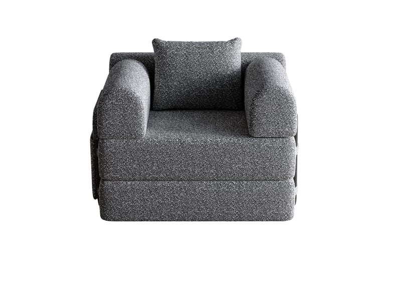  Fauteuil convertible 1 place - 94x91x70cm - chauffeuse lit chenille, poche rangement, cadre acier - gris foncé  - Conforama A