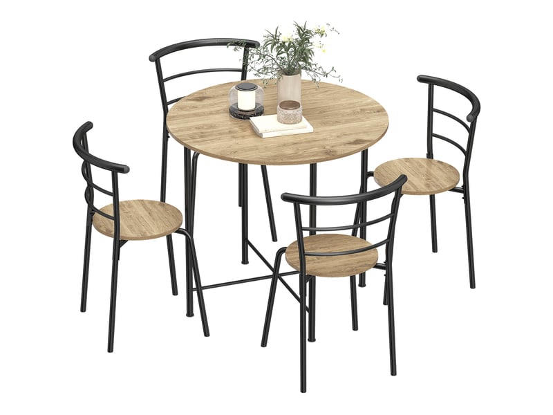  Ensemble table et 4 chaises rondes de style industriel, gain de place, en bois et métal  - Conforama A