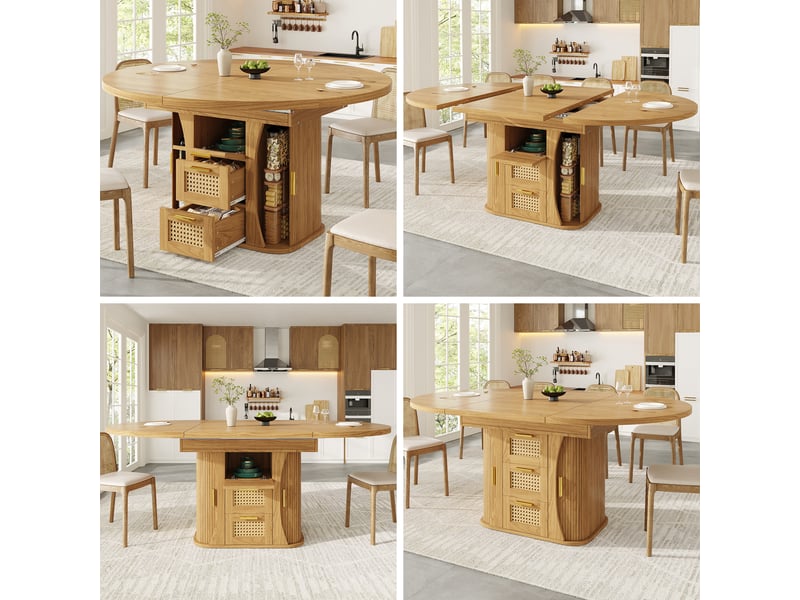  Table de salle à manger extensible,118-158x118x77.1 cm,mdf,coloris bois naturel  - Conforama E