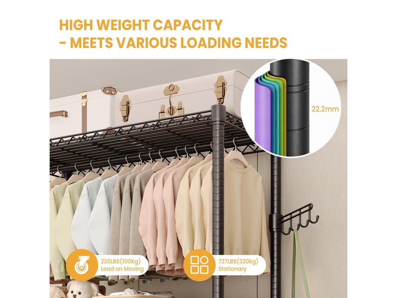  Portant à vêtements robuste 3 niveaux sur roulettes – étagères réglables,  rangement vertical pour chambre, dressing, buanderie PHK_36P9TEPX - Conforama C
