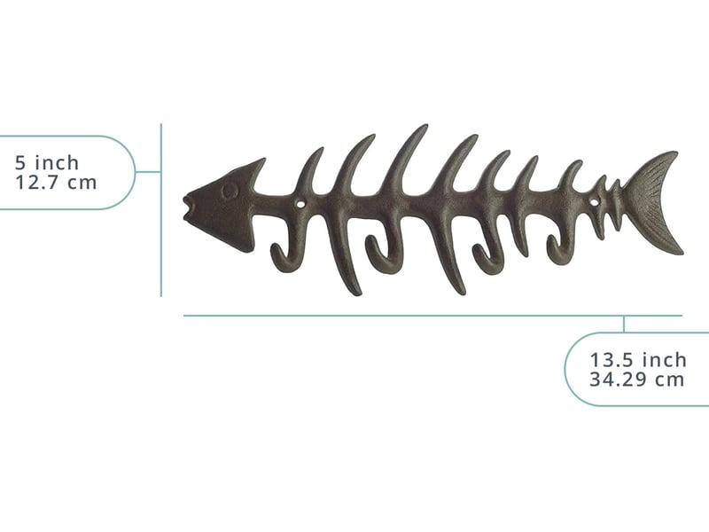 Porte-serviettes mural décoratif en os de poisson de porte en fonte avec 4 crochets, noir SZPA133532JJZJ - Conforama D