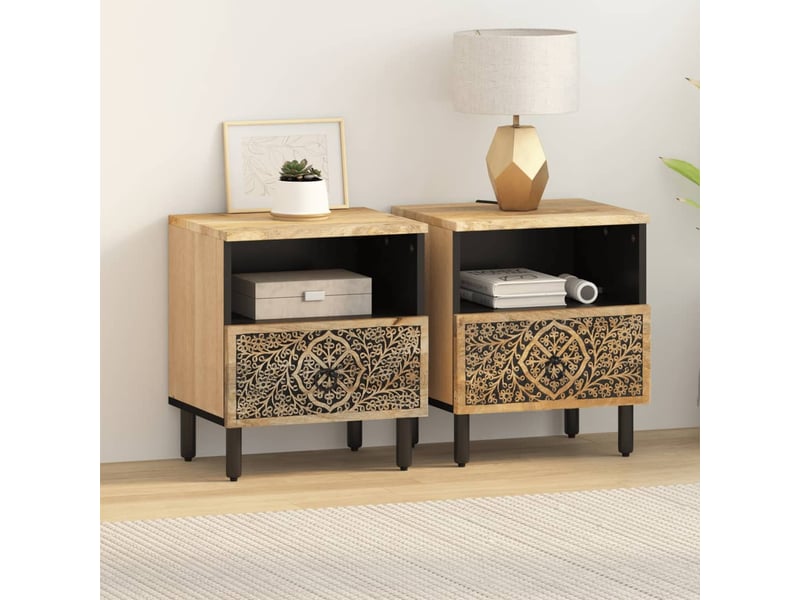  Lot de 2 tables de chevet - cabinet de chevet - table de nuit 40x33x46 cm bois de manguier solide  - Conforama B
