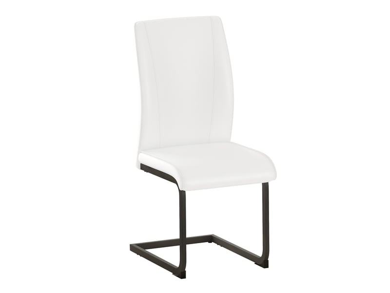Chaise de salle à manger en cuir synthétique avec dossier ergonomique et pieds métalliques noirs, blanc - Conforama A