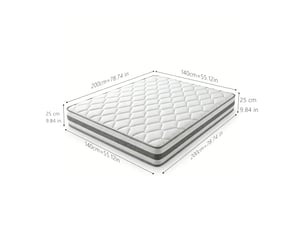 Matelas 140x200 cm TCQPZ   Ressorts ensachés + mousse soutien Très ferme épaisseur 25 cm