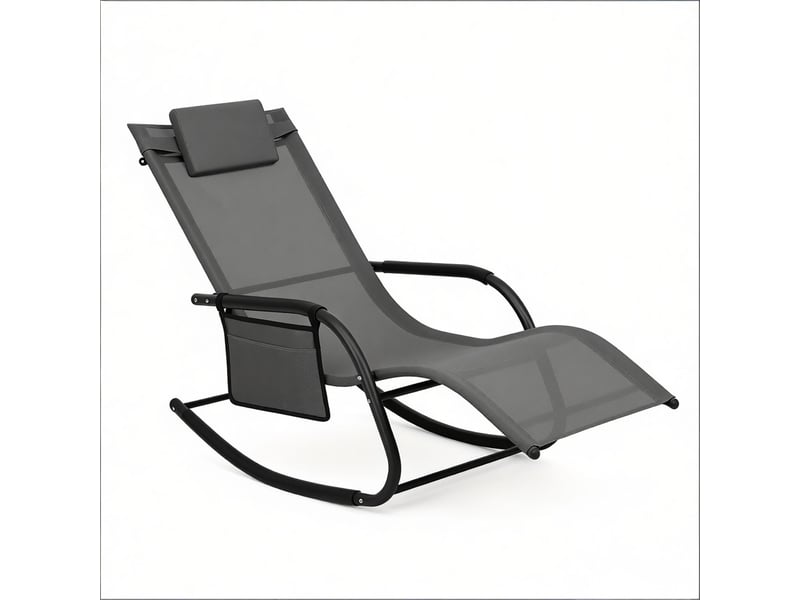  Chaise longue à bascule extérieure,152x62x83 cm,avec poche latérale,polyester,gris  - Conforama A